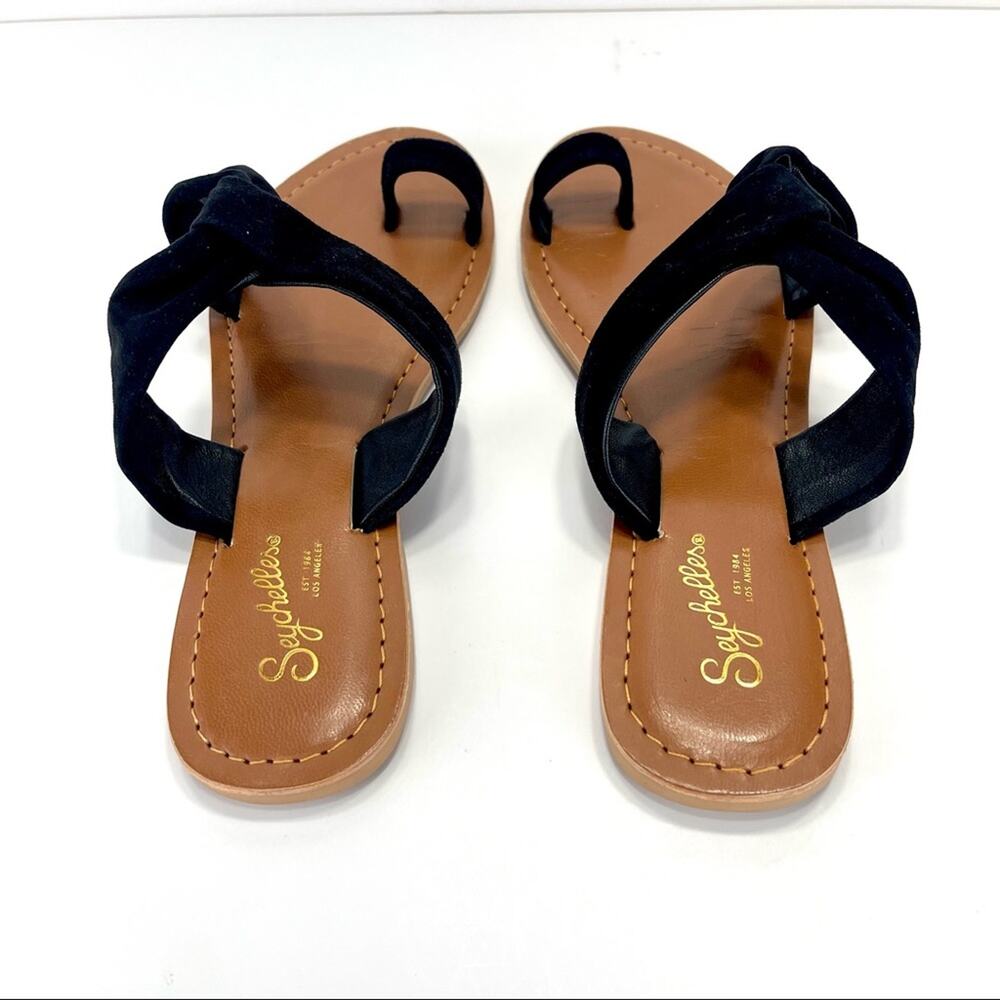 Seychelles Flat Slide Sandal Size 6.5 Black Leather Ring-Toe Padded Footbed New - Picture 5 of 16